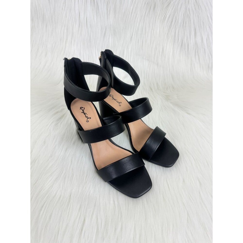 Women's Qupid Dorcas Faux Leather Multi Strap Block Heel Sandals Black - Picture 5 of 12